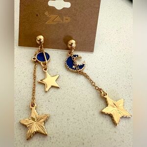 Earrings from ZAD artist-golden and Blue- Moon and Stars-New With Tag
